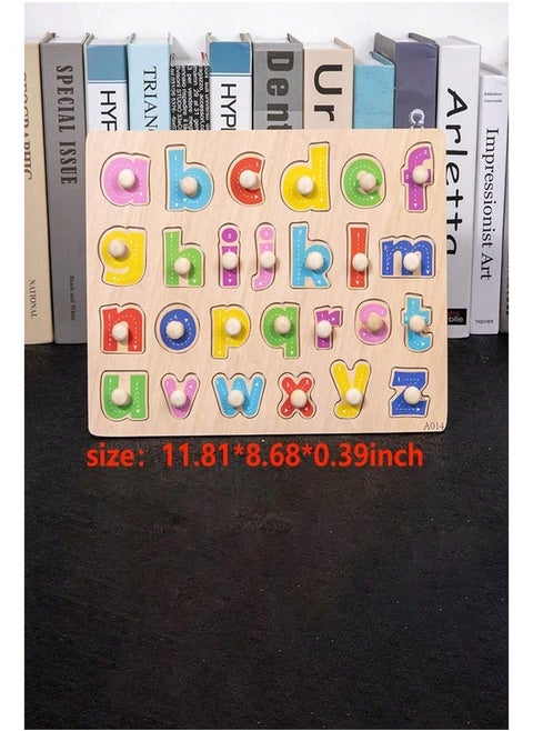 لوحة أحجية الأبجدية 26 حرفًا إنجليزي بمقابض - 30x22.5 سم، لعبة تعليمية مونتيسوري، لعبة ألغاز ثلاثية الأبعاد للحروف، لعبة مطابقة ملونة للتعليم المبكر
