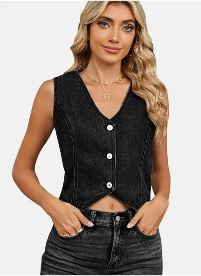 يونيكي Black V-Neck Sleeveless Jackets