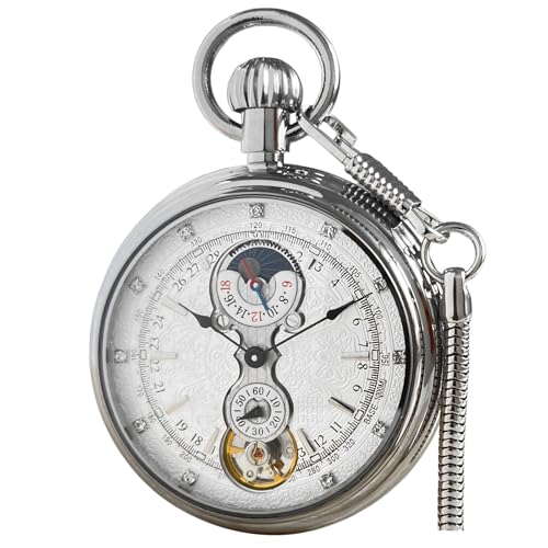 VIGOROSO Tourbillon Mechanical HandWind Pocket Watch for Men Sun Day Moon Phase Display Exclusive Luxury Stainless Steel Watches for Dad - Image 1