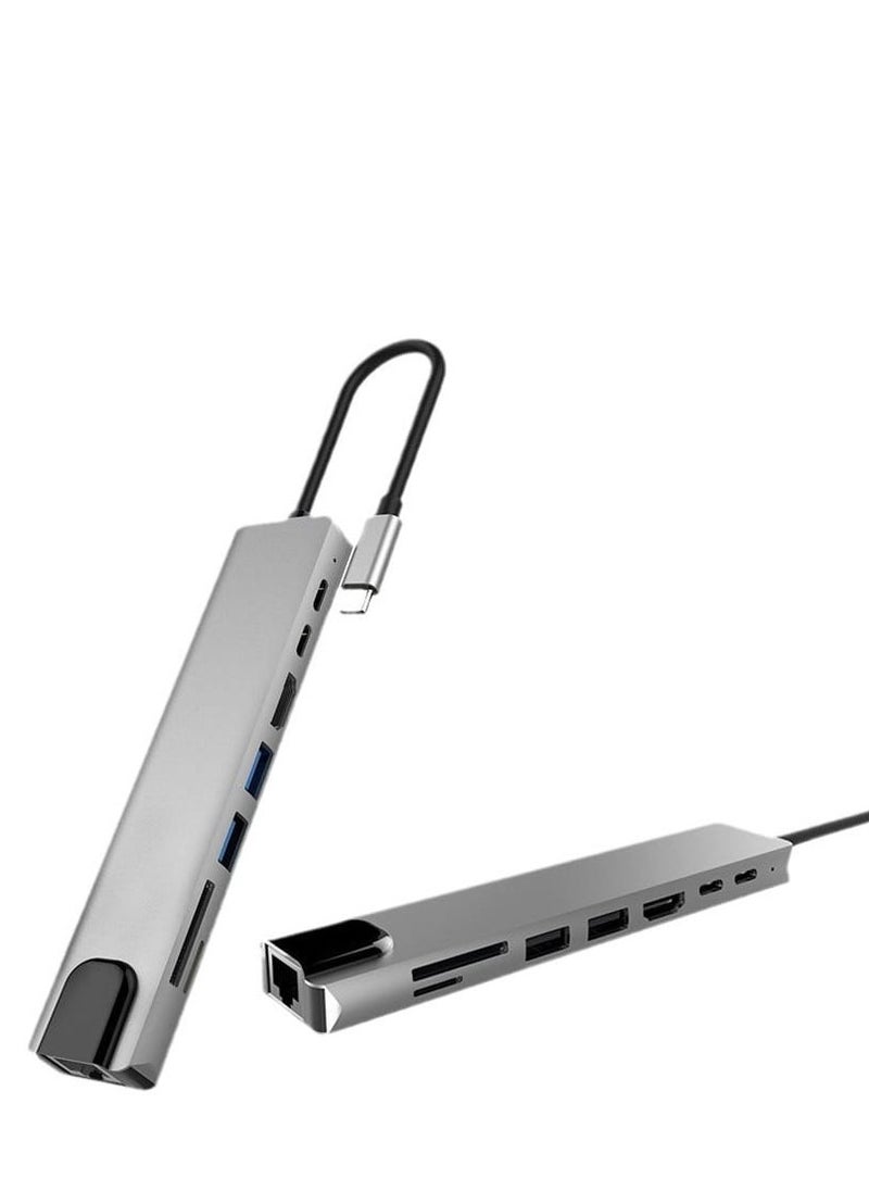 Generic - 8-in-1 Type-C Hub Adapter with 4K HDMI, 2 USB-C 3.0 Ports, SD/TF Card Reader, and 87W Type-C PD for MacBook Pro/Air and Type-C Laptops - Image 1