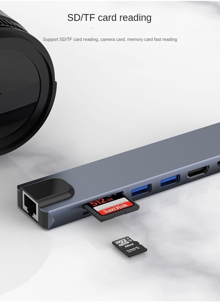 Generic - 8-in-1 Type-C Hub Adapter with 4K HDMI, 2 USB-C 3.0 Ports, SD/TF Card Reader, and 87W Type-C PD for MacBook Pro/Air and Type-C Laptops - Image 1