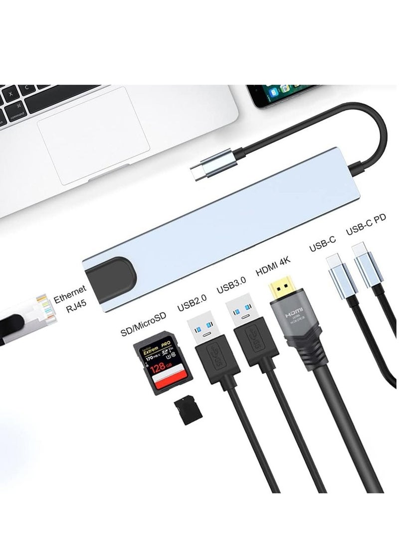 Generic - 8-in-1 Type-C Hub Adapter with 4K HDMI, 2 USB-C 3.0 Ports, SD/TF Card Reader, and 87W Type-C PD for MacBook Pro/Air and Type-C Laptops - Image 1
