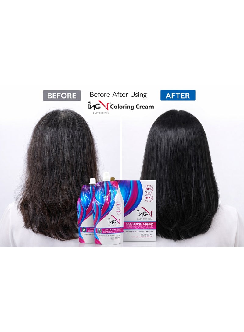 ING Professional Coloring Cream 2x500ml – Ammonia Free Hair Color Cream with Argan Oil, Avocado Oil & Vitamin C – Permanent Professional Hair Dye for Salon Use, Full Gray Coverage, Long Lasting Hair Colour - Image 2