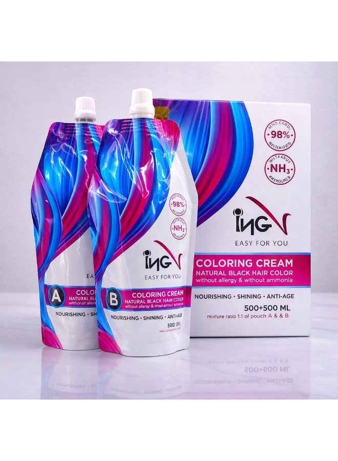 ING Professional Coloring Cream 2x500ml – Ammonia Free Hair Color Cream with Argan Oil, Avocado Oil & Vitamin C – Permanent Professional Hair Dye for Salon Use, Full Gray Coverage, Long Lasting Hair Colour - Image 1