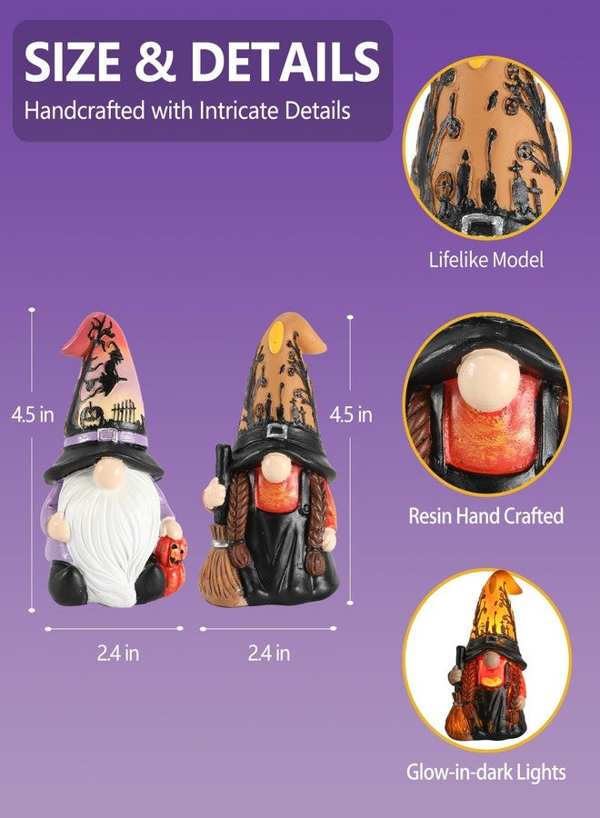تماثيل أقزام الهالوين وساحرات - عبوة من قطعتين من زينة أقزام الخريف المضيئة - ديكور داخلي من الراتنج مقاس 4.5 بوصة للهالوين للنساء (أقزام) - Image 5