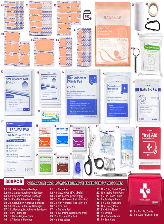 Pasenhome 300 Piece First Aid Kit, Compact Waterproof First Aid Bag with 9 Organized Compartments, Portable Emergency Supplies Kit for Outdoor, Camping, Hiking, Car, Home, Travel, Office - Image 5
