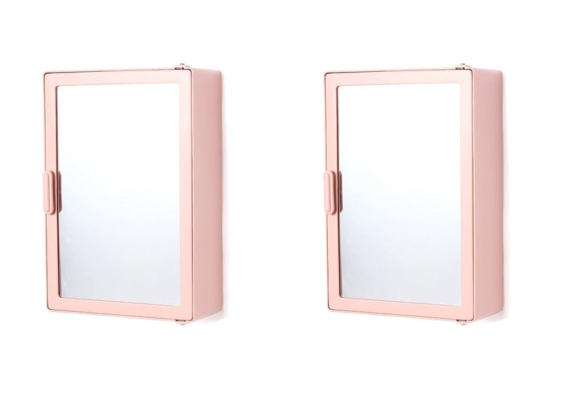 zahab Bathroom Cabinet with Mirror Plastic Set of 2 Size 25 x 95 x 35 cm Pink