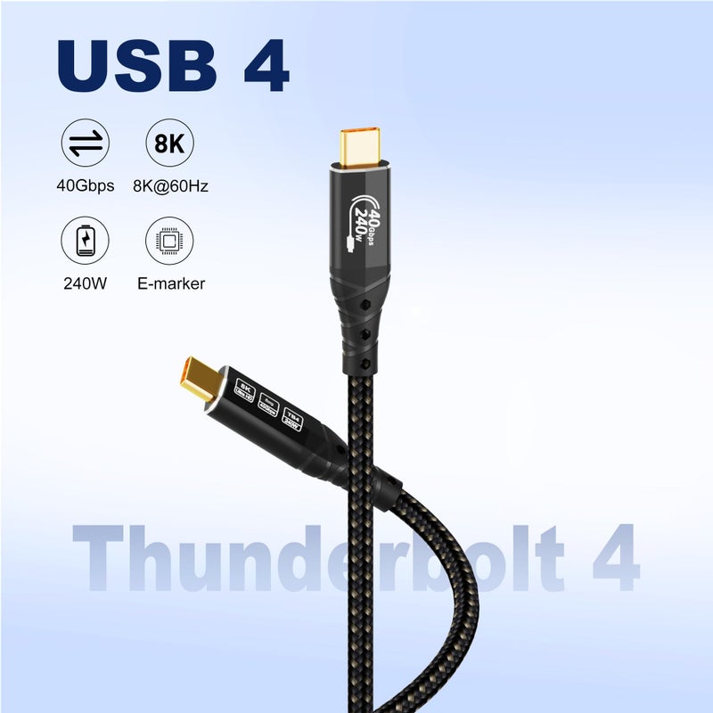 ZIKNYDO USB 4 for Thunderbolt 4 Cable 3.3FT/1m, 40Gbps USB C Data Cable, 8K/4K Video, 240W Charging, USB-C Thunderbolt Cable, for Thunderbolt 3, iPhone 16 Series, SSD, MacBook, eGPU - Image 2