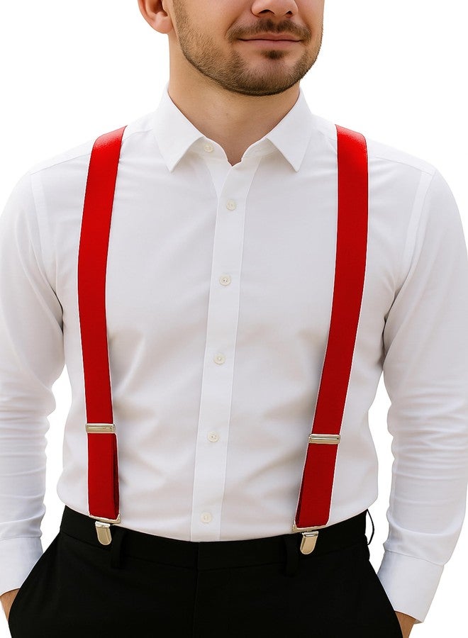 trilece Suspenders for Men - Adjustable Elastic Mens Suspenders with Heavy Duty Strong Clips, Red, One size - Image 1