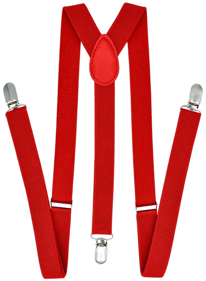 trilece Suspenders for Men - Adjustable Elastic Mens Suspenders with Heavy Duty Strong Clips, Red, One size - Image 2
