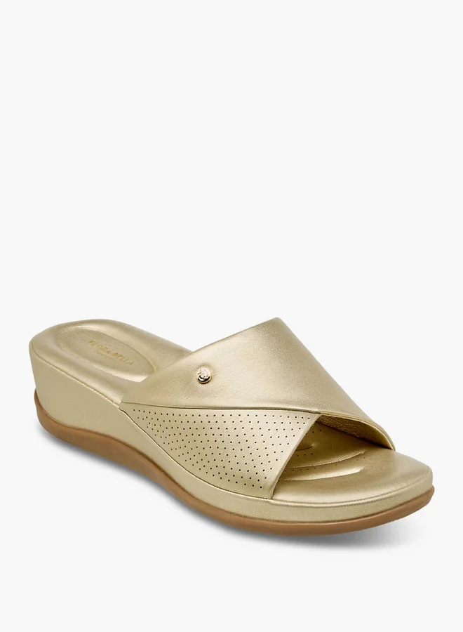 Flora Bella By Shoexpress Flora Bella Monogram Print Slip-On Sandals with Wedge Heels