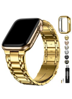 Fullmosa Fullmosa Metal Bands Compatible Apple Watch Strap 45mm 44mm 42mm, Steel Apple Watch Band with Case for iWatch Series Ultra 9 8 7 6 5 4 3 2 1 SE,42mm 44mm 45mm Golden [Watch NOT Included]  - Image 1