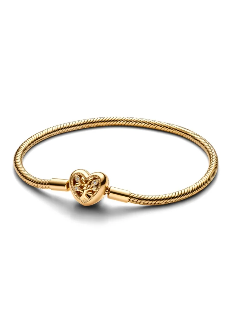 باندورا Family Tree Heart Clasp Snake Chain Bracelet