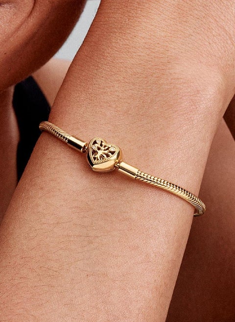 Family Tree Heart Clasp Snake Chain Bracelet