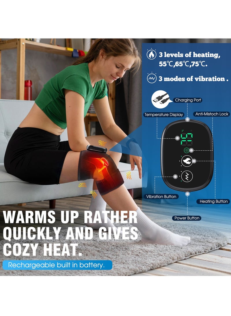 AROAQ Heated Knee Brace Support, Electric Heating Knee Massager, Far Infrared Joint Physiotherapy Elbow Knee Pad, USB Charging Vibration Massage knee pad for Knee Injury Cramps Arthritis, (Type E-Magnetic)  - Image 3