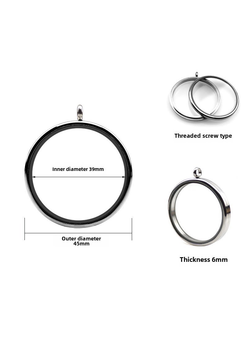 Generic Stainless Steel Glass Locket Pendant Necklace 45mm steel color stainless steel threaded phase box 
