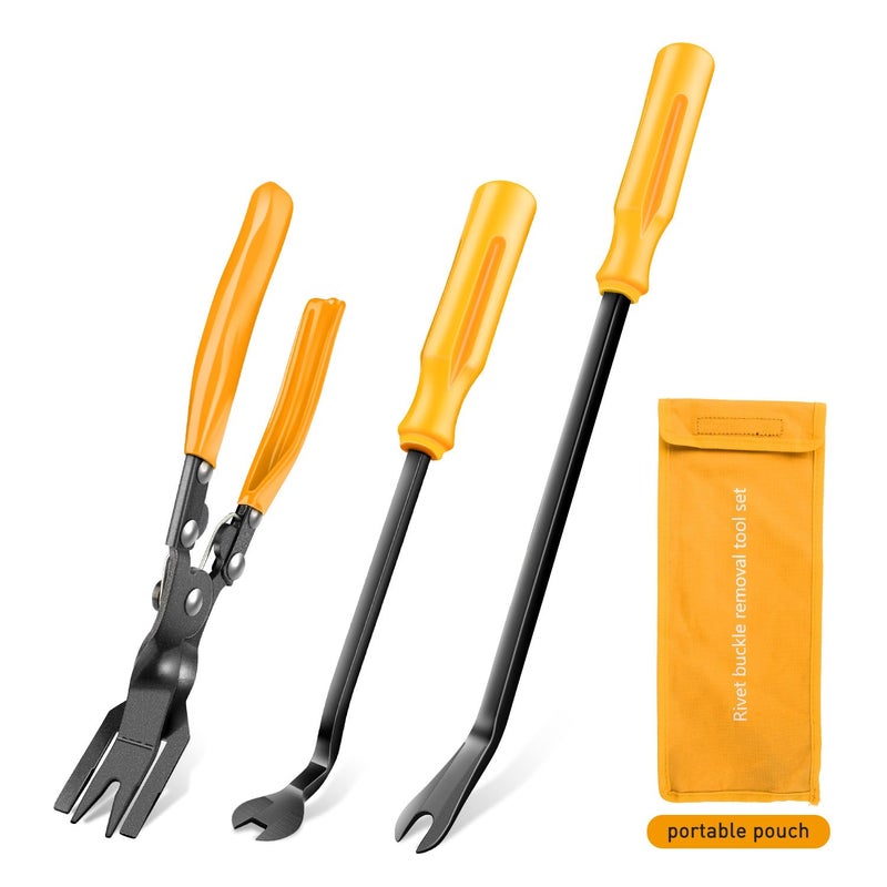 GOOACC Auto Trim Removal Tool Set 3Pcs No Scratch Pry Tool Kit with Storage Bag for Car Body Clips Door Panel Car Clips Dashboard Repair Yellow - Image 1