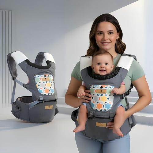 StarAndDaisy 4-in-1 Baby Carrier for 0 to 3 Year Baby/Kangaroo Bag with Comfortable Soft Hip Seat/Baby Carrier - 4 Carrying Positions with 2 Storage Pockets - Blue (4-in-1 Grey) - Image 1
