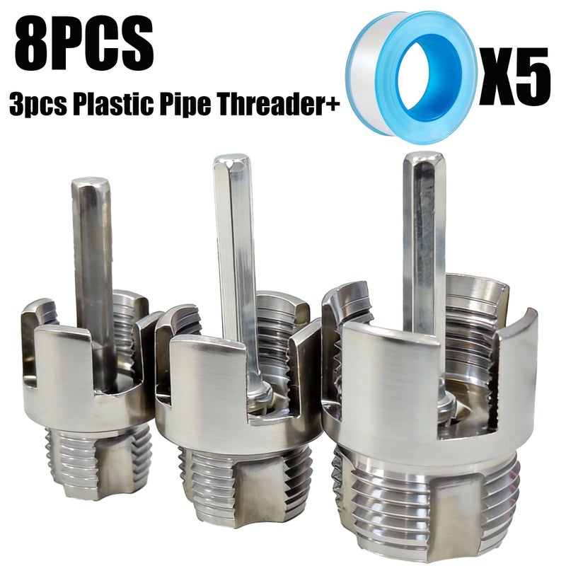 8 Pcs Internal External Pipe Threading Tool Set PVC Plastic Pipe Threader 1 2 Inch 3 4 Inch 1 Inch Dies Electric Drill Compatible Home Repair - Image 1