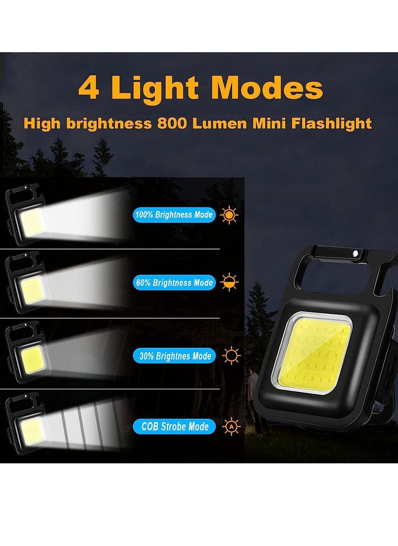 2 Pack Rechargeable Flashlights, 5 Modes Mini Flashlight Keychain with Folding Bracket Bottle Opener and Magnetic Base for Emergency and Outdoor Use