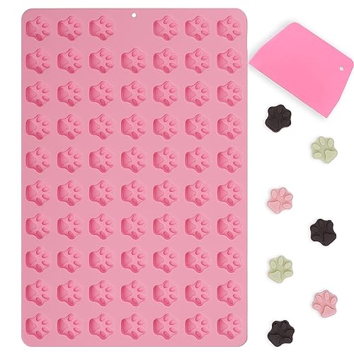 Amyandone Mini Paw Print Silicone Molds, 69 Cavities Food Grade Pawprint Mold for Chocolate, Candy, Jelly, Gummy, Dog Treats, Cake Décor, Snack Biscuits (with a Scraper) - Image 1