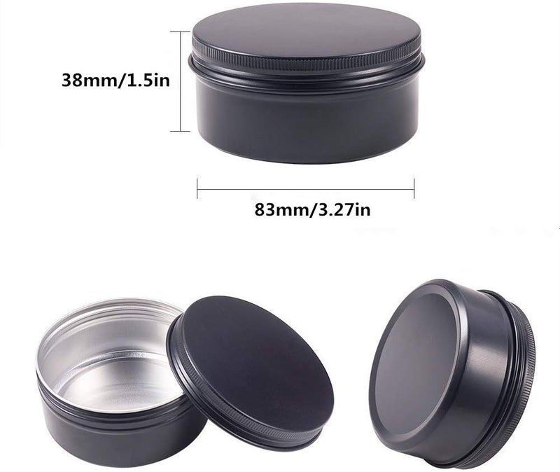 Healthcom 6 oz 12 Packs Black Round Aluminum Tin Cans Screw Top Metal Steel Tins Empty Slip Slide Cosmetic Sample Containers Storage Organization for Salve Crafts Spice Candles - Image 2