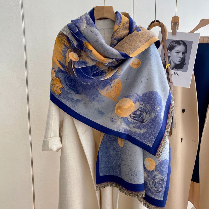 Korean Style High-Grade Scarf Castle Oil Painting Style Winter Versatile Retro Cashmere-Like Double-Sided Light Luxury Warm Scarf - Image 4