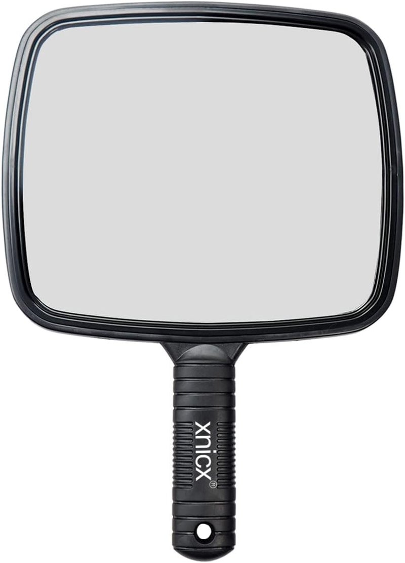 Hand Mirror Professional Hand Held Mirror Makeup Barbers Shaving Salon Mirrors Hairdressers Compact Mirrors Tool with Handle for Travel Festival Essentials Black