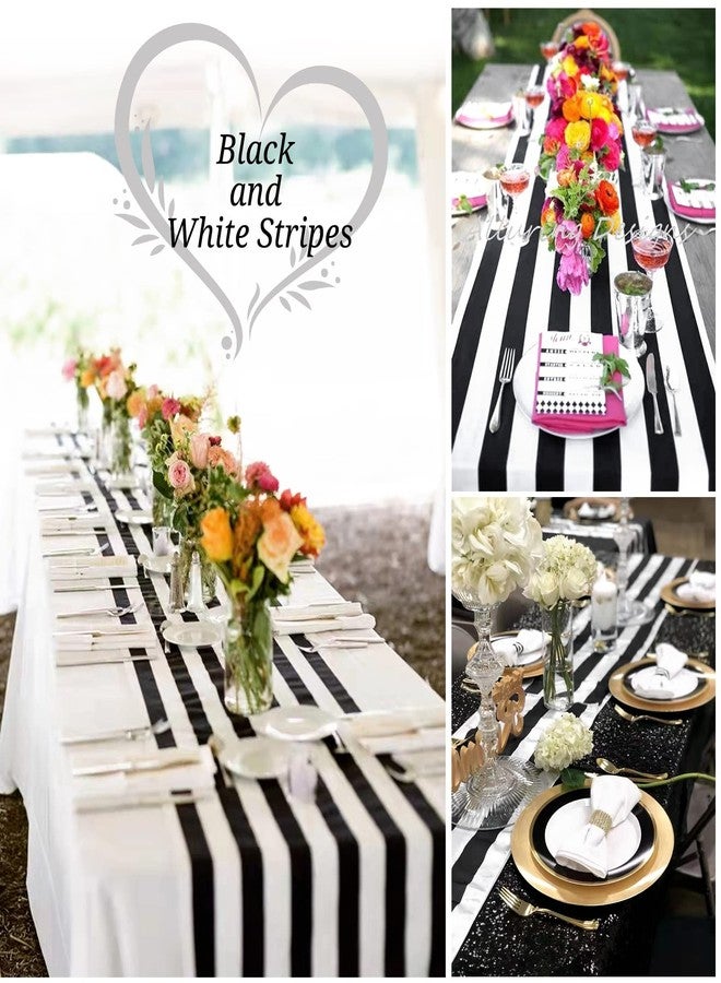 REWOMC 10 Pack Striped Table Runner Polyester Table Decor Classic Black and White Striped Table Runner for Indoor Outdoor Wedding, Birthday Parties, Banquets, Fit Rectange and Round Table(12 x 108 Inch) - Image 5