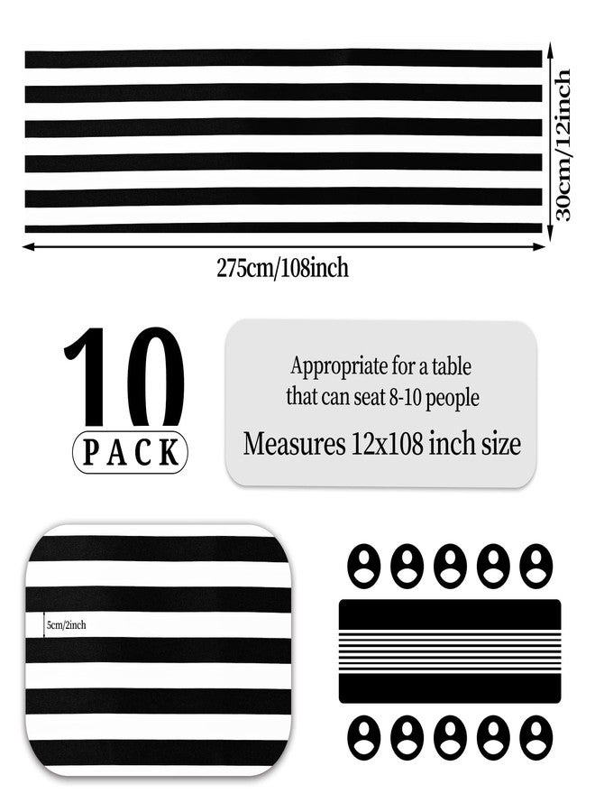 REWOMC 10 Pack Striped Table Runner Polyester Table Decor Classic Black and White Striped Table Runner for Indoor Outdoor Wedding, Birthday Parties, Banquets, Fit Rectange and Round Table(12 x 108 Inch) - Image 2