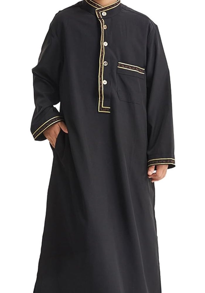 Generisch Arabian Thobe Muslim Thobe Long Sleeve Kaftan for Kids - Image 3