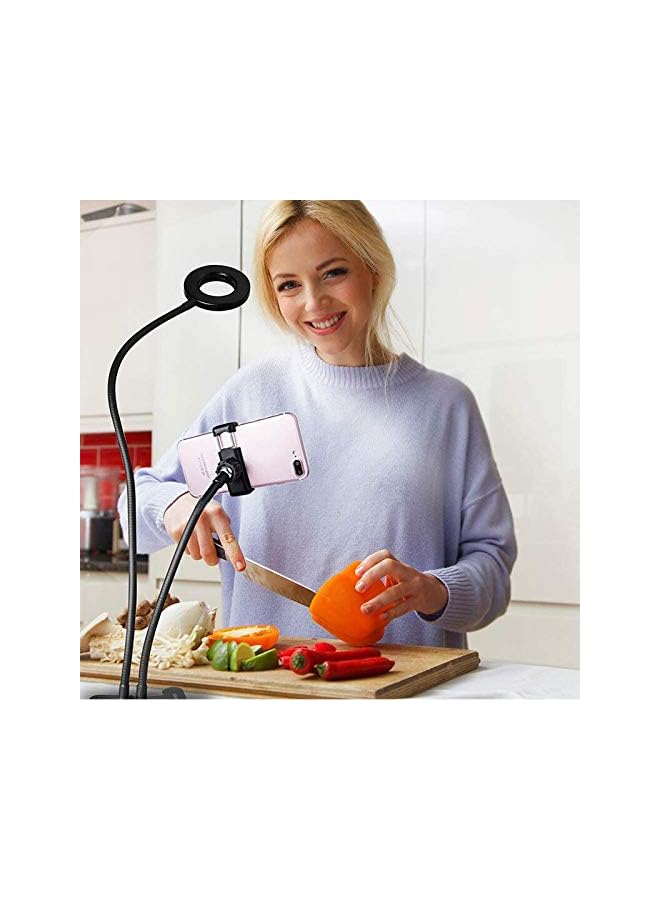 Zaboon Phone Holder Metal Desktop Stand With Selfie Ring Light Fill Light, Black - Image 2