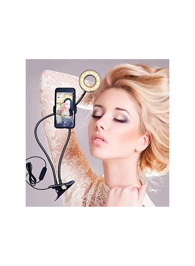 Zaboon Phone Holder Metal Desktop Stand With Selfie Ring Light Fill Light, Black - Image 3