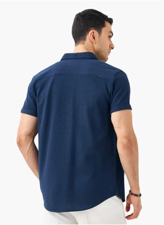 Iconic Iconic Textured Shirt with Short Sleeves and Button Closure
