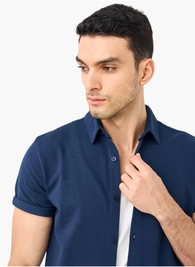 Iconic Iconic Textured Shirt with Short Sleeves and Button Closure