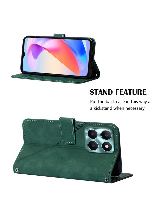 Green Tiger Case For Honor X6a Crossbody 3D Embossed Flip Leather Phone Case - Image 5