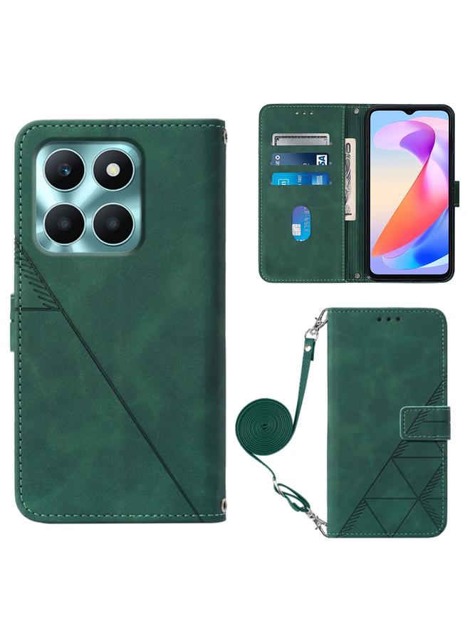 Green Tiger Case For Honor X6a Crossbody 3D Embossed Flip Leather Phone Case - Image 1