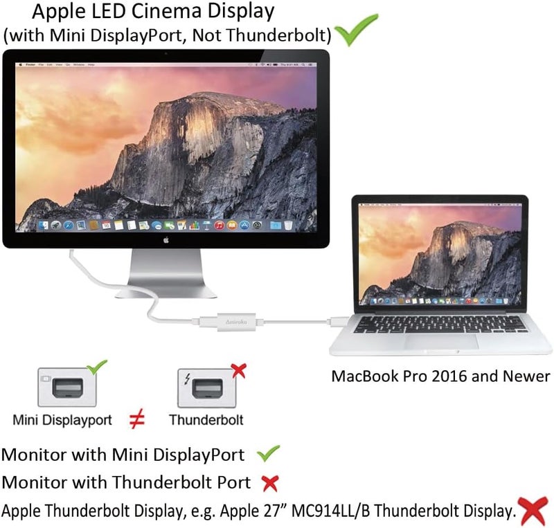 Amiroko USB-C to Mini DisplayPort Adapter, USB 3.1 Type C to Mini DP Adapter Support 4K, 1080P Compatible with MacBook Pro, MacBook 12", Alienware, to LED Cinema Display/Dell Monitor etc, Silver - Image 5