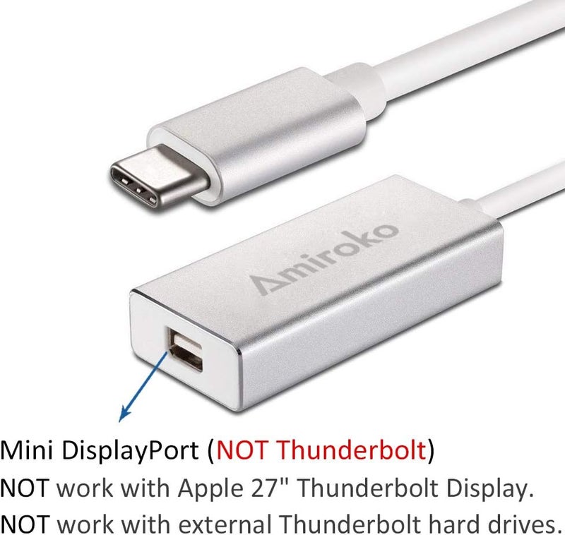 Amiroko USB-C to Mini DisplayPort Adapter, USB 3.1 Type C to Mini DP Adapter Support 4K, 1080P Compatible with MacBook Pro, MacBook 12", Alienware, to LED Cinema Display/Dell Monitor etc, Silver - Image 4