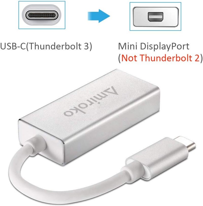 Amiroko USB-C to Mini DisplayPort Adapter, USB 3.1 Type C to Mini DP Adapter Support 4K, 1080P Compatible with MacBook Pro, MacBook 12", Alienware, to LED Cinema Display/Dell Monitor etc, Silver - Image 2
