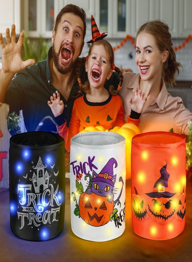 ATFUNSHOP Halloween Trick or Treat Bags with LED Lights - 3 PCS13x10 Inch Glow in the Dark Buckets for Kids - Image 5