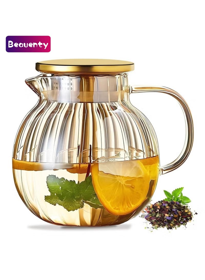 Beauenty Glass Teapot Stovetop & Microwave Safe, Borosilicate Glass Tea Kettle, 1300ml Glass Tea Pot with Lid, Teapot for Loose Leaf and Blooming Tea, Fruit Tea Hand Crafted Kettle for Adult Gifts - Image 1