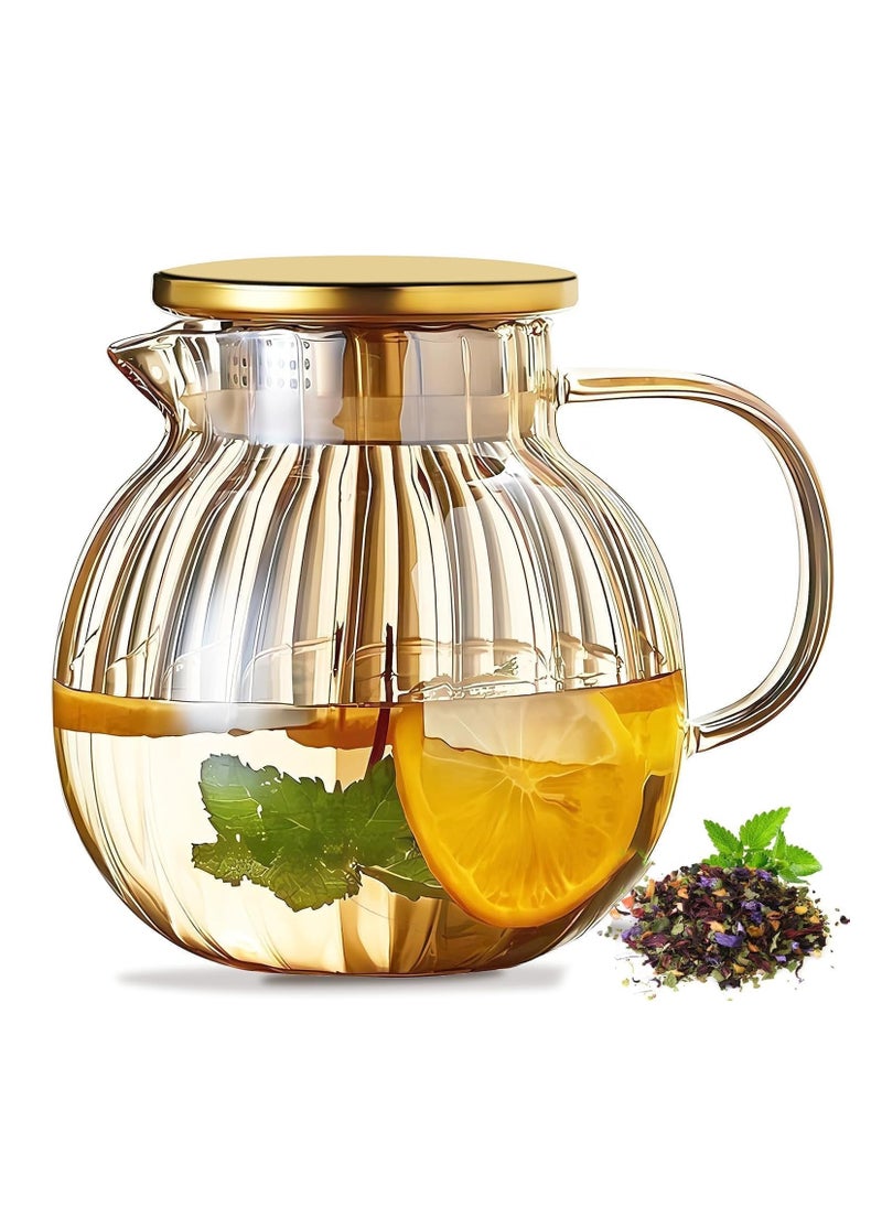 Beauenty Glass Teapot Stovetop & Microwave Safe, Borosilicate Glass Tea Kettle, 1300ml Glass Tea Pot with Lid, Teapot for Loose Leaf and Blooming Tea, Fruit Tea Hand Crafted Kettle for Adult Gifts  - Image 1