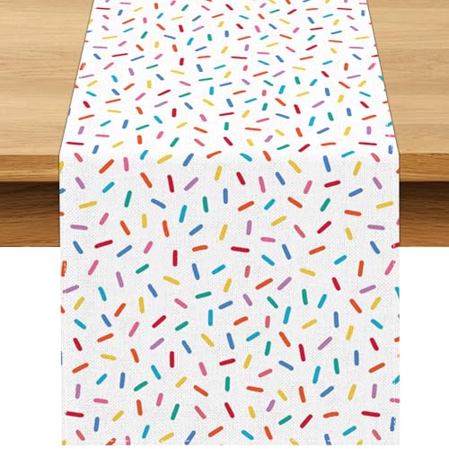 Buxiuer Confetti Sprinkles Table Runner Boy Kids Birthday Sprinkled with Love Baby Shower Party Decoration Donut Dessert Dining Room Home Kitchen Table Decor (13" x 72") - Image 1