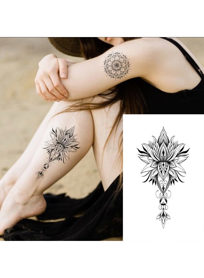Anrituo 32Sheets Women Temporary Tattoo Sticker,Henna Feather Mandala Datura Flowers Temp Tattoos For Women - Image 3