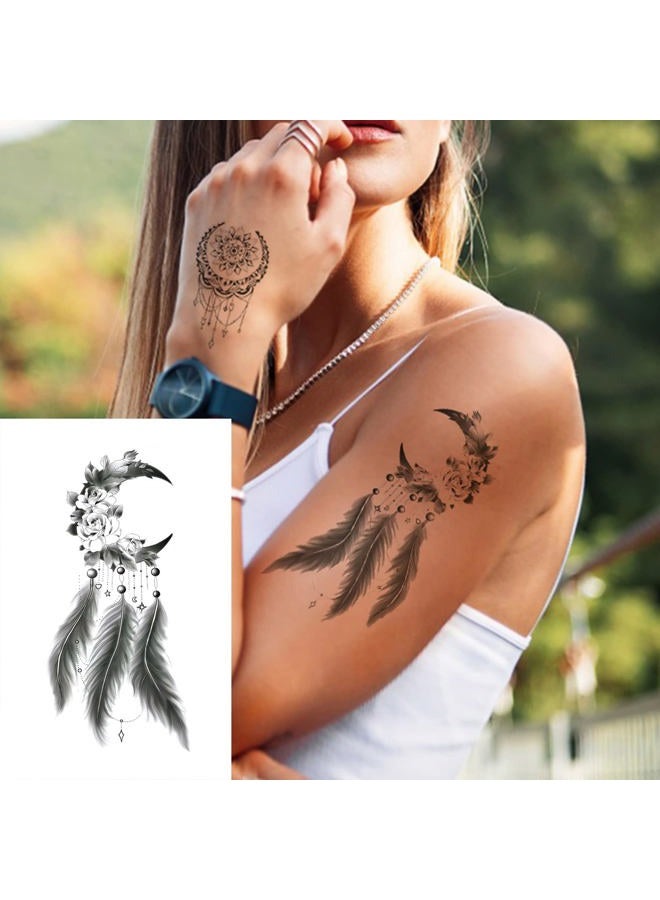 Anrituo 32Sheets Women Temporary Tattoo Sticker,Henna Feather Mandala Datura Flowers Temp Tattoos For Women - Image 4