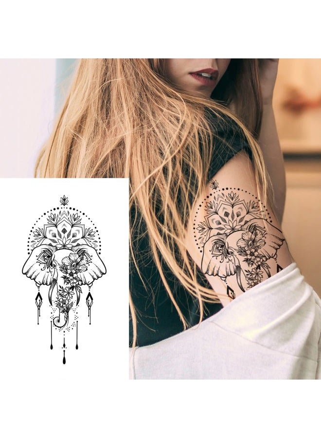 Anrituo 32Sheets Women Temporary Tattoo Sticker,Henna Feather Mandala Datura Flowers Temp Tattoos For Women - Image 5
