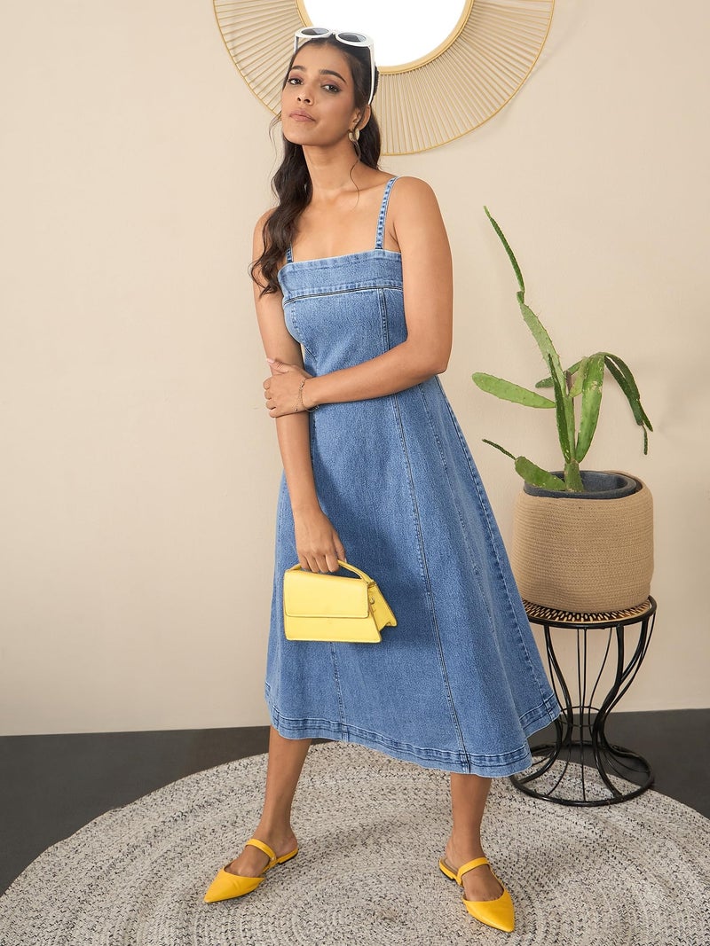 StyleStone Women's Denim Dress with Shoulder Straps (4245BlueDarwinDrsS) - Image 4