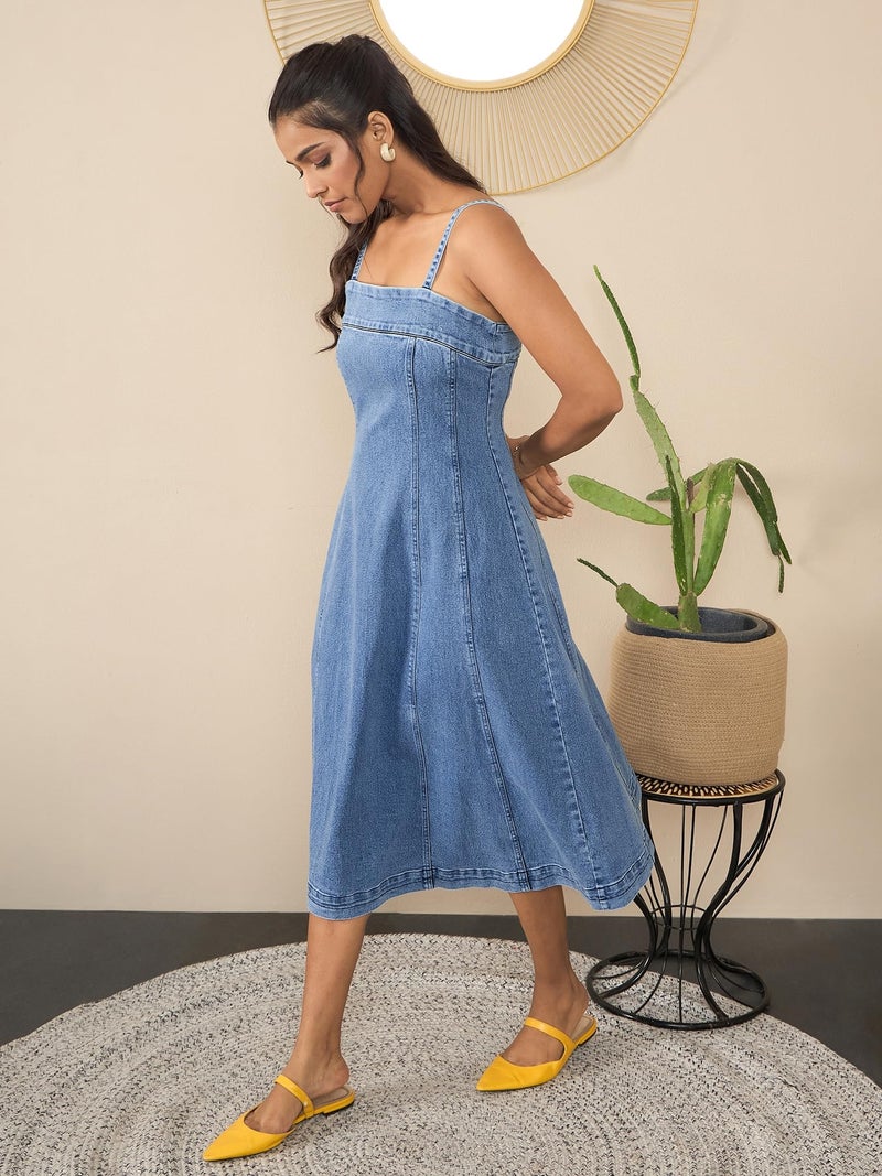 StyleStone Women's Denim Dress with Shoulder Straps (4245BlueDarwinDrsS) - Image 3