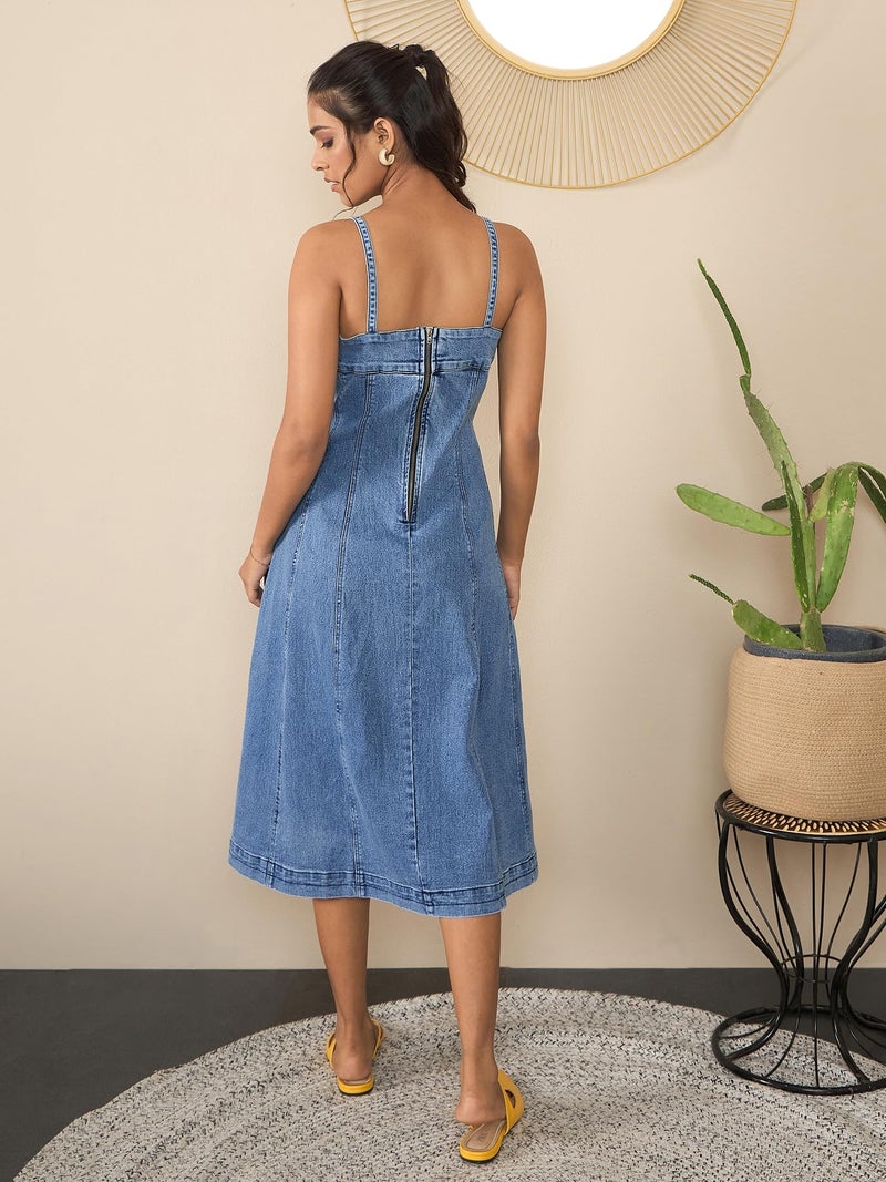 StyleStone Women's Denim Dress with Shoulder Straps (4245BlueDarwinDrsS) - Image 2